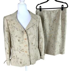 Evan Picone Size 16 Skirt Suit w/ Blazer Jacket Tan Beige Floral Tapestry